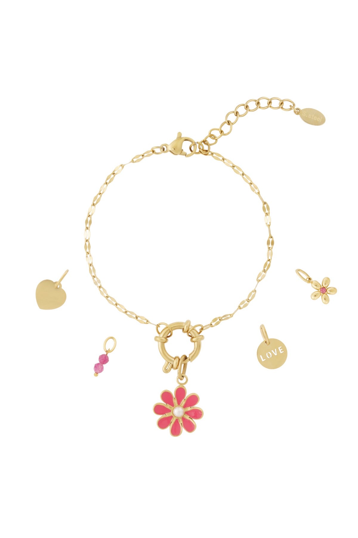 Gliederarmband mit Charms pink